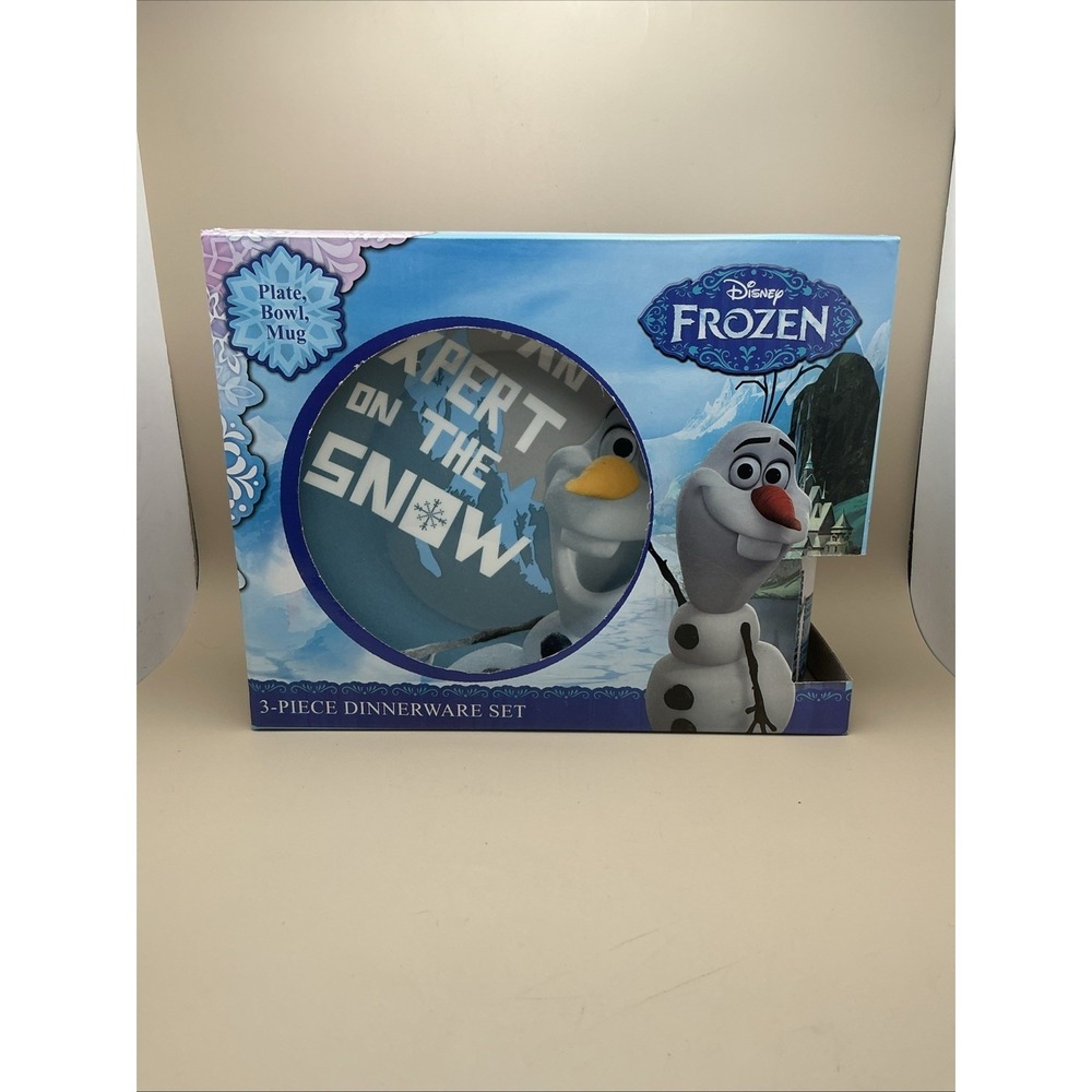 Disney Frozen Olaf  3-Piece Ceramic Dinnerware Set Winter Theme Plate Bowl Mug